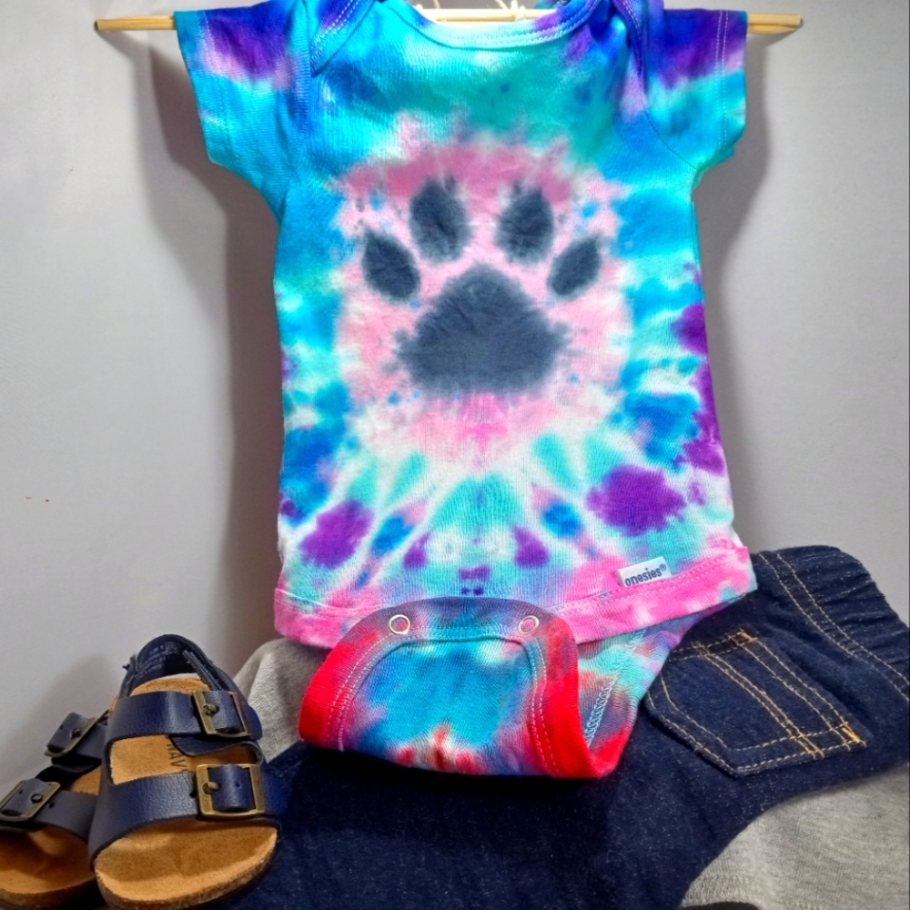 Handmade Paw Print Tie Dye for Baby (0-3mo.)